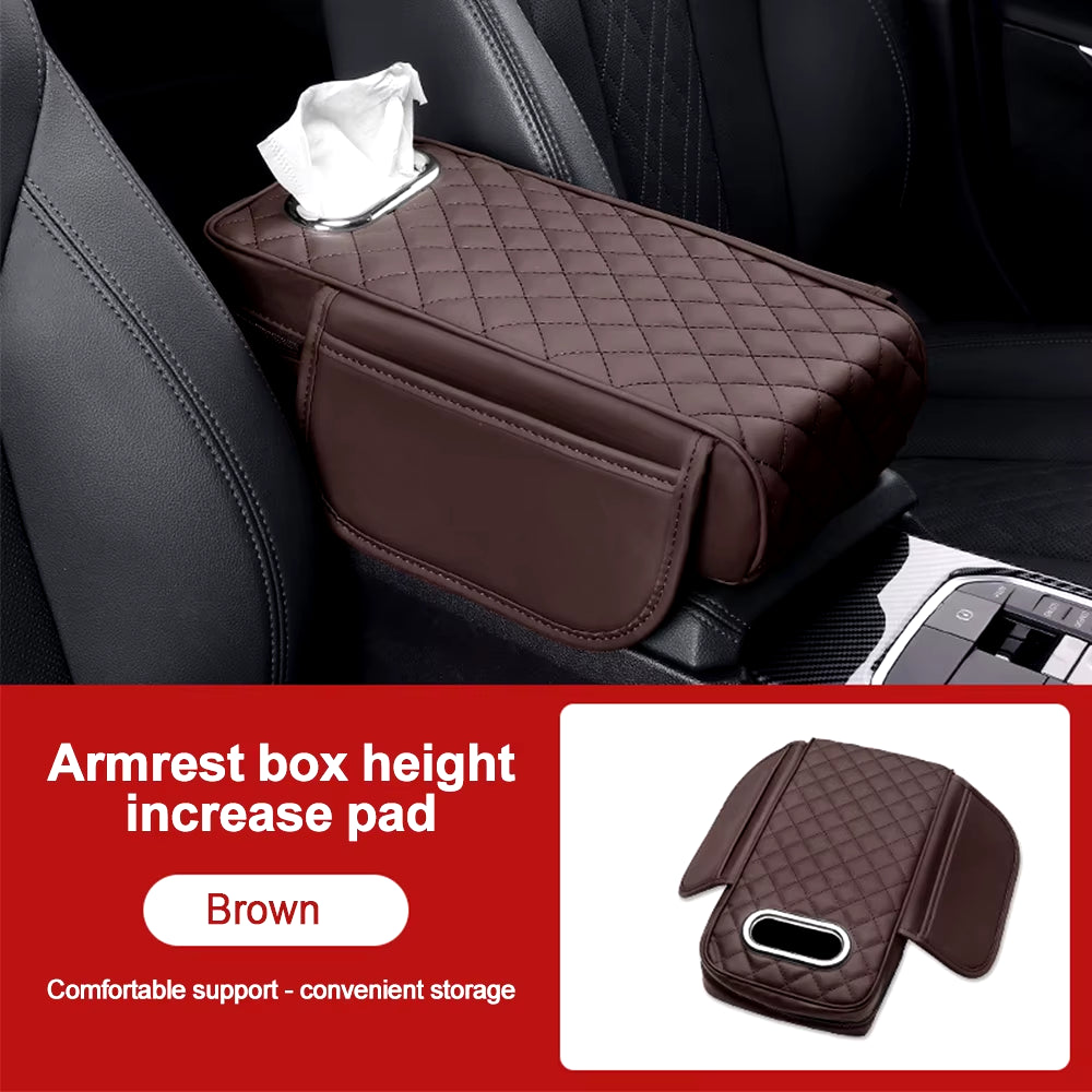 Car Armrest Mat with Tissue Storage Memory Foam Height Pad Universal Auto Center Console Arm Rest Protection Cushion